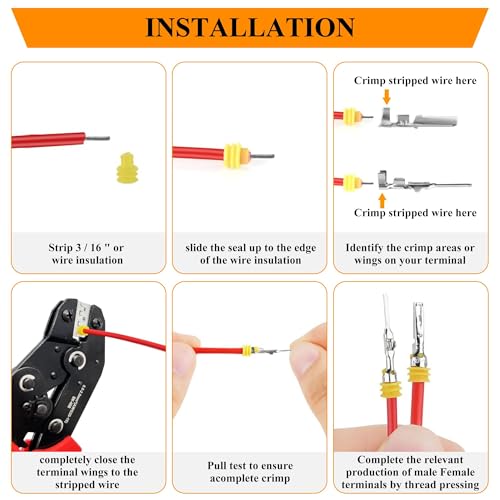 808PCS 50Sets Waterproof Automotive Electrical Connectors Plug Kit Wire Connectors 1 to 6 Pin with Ratcheting Crimper Pliers Fit 16-22 AWG Wire Car Truck Motorcycle Boat Marine