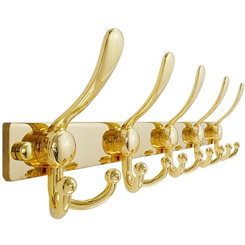 Dseap Coat Rack Wall Mount, Heavy Duty 12-Gauge Base vs Flimsy 1mm, Double-Thick Solid Anti-Snap Hooks, 16” Stud-Mount, Stainless Steel Hanger for Clothes Hat Entryway Closet Mudroom, Gold - color: Gold, size: L=17" (1pcs)