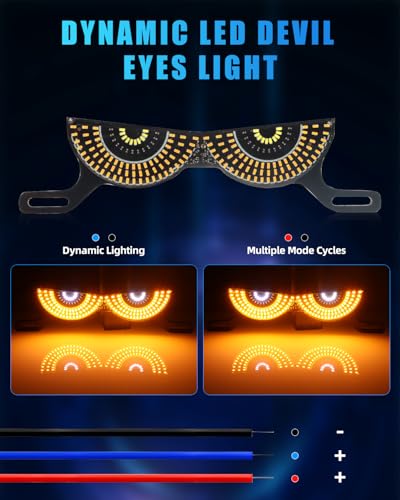 LED Eyes Light, 12V Motorcycle License Plate Screw Light, Amber & White (Semi-Circular) Flashing Demon Eye LED Decoration Accessories for Electric Bikes, Motorcycles, Tricycles, Scooters