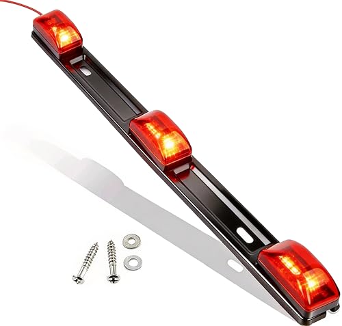 NEW SUN 15" Black Stainless Steel 3 Lights 9 LED Identification Light Bar - 1 Pcs Clearance Red Waterproof, Surface Mount Sealed ID Indicator for Trucks Trailers RVs, Top & Side Mark & Break - color: 1 Pcs Red