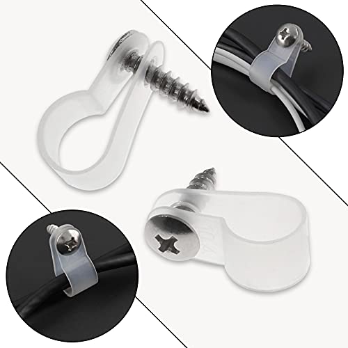 Bonsicoky 50Pcs 3/8 Inch Rope Light P-Style Clips with Screws, Cable Clip Wire Clamp Cable Organizer Cord Holder for Wire Management - size: 3/8 Inch