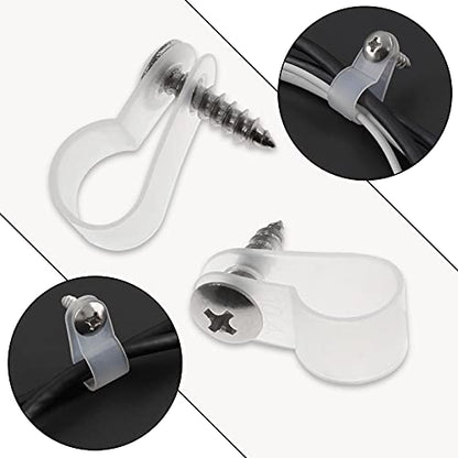 Bonsicoky 50Pcs 3/8 Inch Rope Light P-Style Clips with Screws, Cable Clip Wire Clamp Cable Organizer Cord Holder for Wire Management - size: 3/8 Inch