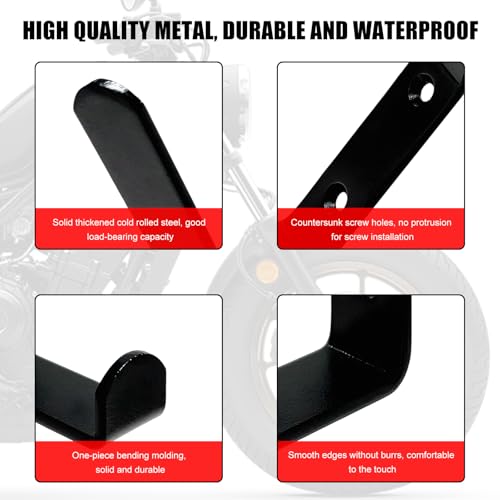 4PCS Motorcycle Helmet Holder Hook, Wall Mounted Motorbike Jacket Display Rack with Mounting Screws, Heavy Duty Metal C Style Double-Hook Rack for Helmets Clothes Bags