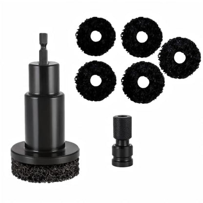 Wheel Hub Cleaning Kit for Power Drill - Includes 1 Adapter and 5 Grinding Pads for Rust Removal on Lug Studs and Brake Rotors