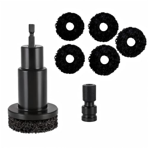 Wheel Hub Cleaning Kit for Power Drill - Includes 1 Adapter and 5 Grinding Pads for Rust Removal on Lug Studs and Brake Rotors