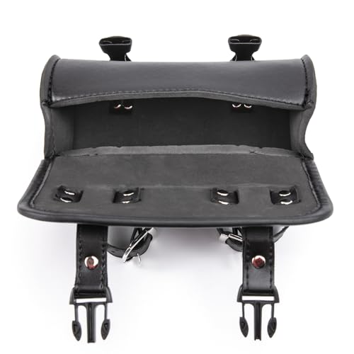 Mini Motorcycle Handlebar Bag Saddlebag Roll Tool Bag for Cafe Racer Bobber Chopper Storage pouch (Black A) - color: Black A