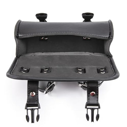 Motorcycle Fork Bag Mini PU Leather Bike Handlebar Tool Bag Sissy Bar Roll Storage Bag (B Black) - color: B Black