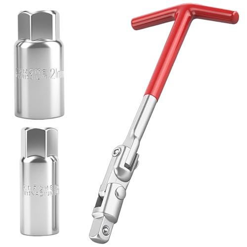 Spark Plug Wrench, Spark Plug Socket Set with 5/8" (6mm) & 13/16"(21mm) Sockets, Universal T-Handle Spark Plug Removal Tool for Motorcycles, Lawn Mowers, Small Motor Vehicles