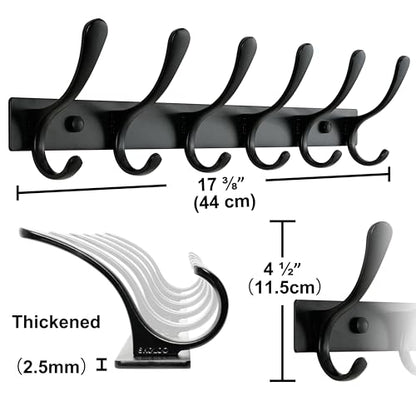 SKOLOO Coat Rack Wall Mounted - 6 Hooks, Heavy Duty, Stainless Steel, Metal Wall Hanger, Sturdy Coat Hooks for Hanging Coats, Jacket, Clothes, Hats - Black - color: Black, size: 6 Hook(1 Pack)