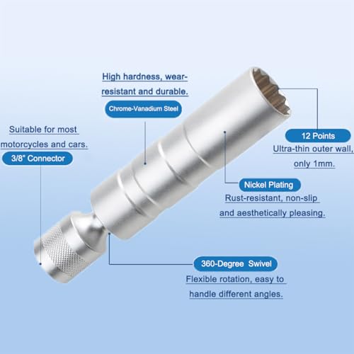 Resze 5/8-Inch（16mm） Thin Wall Spark Plug Socket,12 Points 3/8" Drive Spark Plug Socket,Car Tools,Magnetic Rotating,360-Degree Swivel,Suitable for Most Motorcycle,Car,SUV - size: Short 5/8"（16mm）