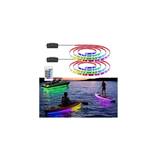 Battery Operated Marine Submersible Boat Lights Strip, 2 Pcs 6FT 9V IP68 RGB Kayak Paddleboard Light, Boat Interior Deck Courtesy Light, Golf Cart Canopy Roof Underglow Lights - color: Multicolor, size: 6FT