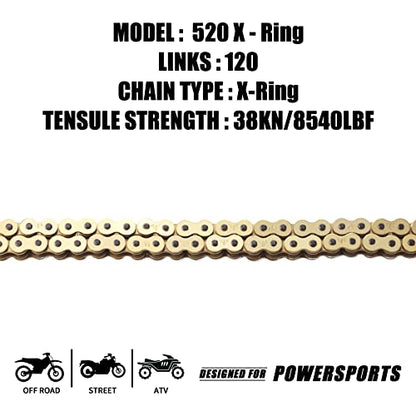 Gold 520 X-Ring Chain + Chain Breaker,120Links With Connecting Master Link - size: 120