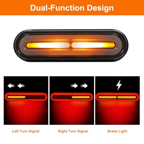 Linkstyle 5" Motorcycle Tail Light: 12V LED Super Bright Brake Lights, Stop Turn Signal Light, Dual Color Red/Amber, Waterproof Taillight Rear Lamp for Scooter Bike Truck Trailer