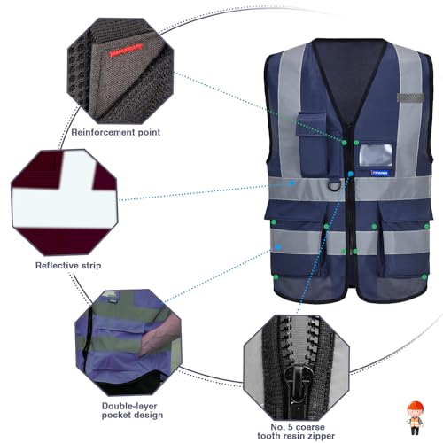 navy blue safety vest with pockets - color: Navy, size: XX-Large