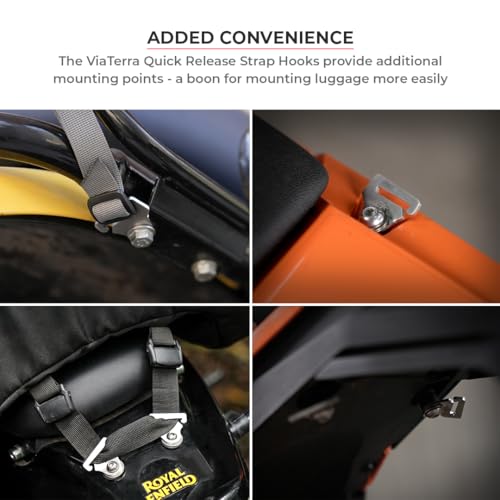 ViaTerra Quick Release Motorcycle Strap Hooks | Heavy Gauge Stainless Steel Mounting Brackets, Universal Fit, Set of 2 (M10) - size: M10