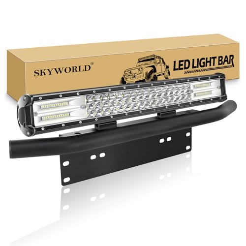 SKYWORLD LED Light Bar, 7D 20 inch 288W Spot Flood Combo Beam Work Driving Lamp with License Plate Mounting Bracket for Truck Car ATV SUV 4X4 Truck Boat - size: Light + Bracket