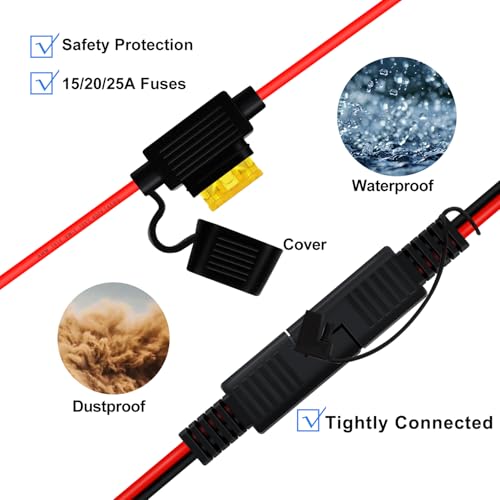 Sae to O Ring Terminal Harness 14AWG 20A Battery O Ring 8mm Connectors for Car Battery Charger 12V 24V for Solar Panel, Motorcycle, Car, RV (1.6FT / 0.5 m) - size: 1.6FT / 0.5 m