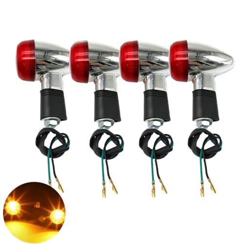 Universal 4pcs Motorcycle Turn Signals Chrome Bullet Front Rear Lights Compatible with Harley Honda Suzuki Yamaha Kawasaki Motorcycle Bobber Chopper(Red shell) - color: Red, size: 4PCS