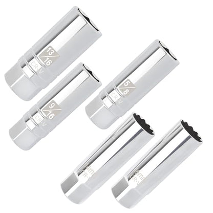 5PCS Car Magnetic Spark Plug Socket Set,Thin Wall & 6-point 14mm 16mm 13/16" 9/16" 5/8 Spark Plug Socket,3/8" Drive Car Sparks Plugs Sockets Automotive Accessories - color: 5PCS Set
