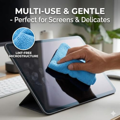Multi-Purpose Microfiber Cleaning Cloths, Blue, 10 Pack, 9.8" x 9.8" | Highly Absorbent, Kitchen Dish Towels, Lint-Free, Reusable, For House, Car, Window - color: Blue