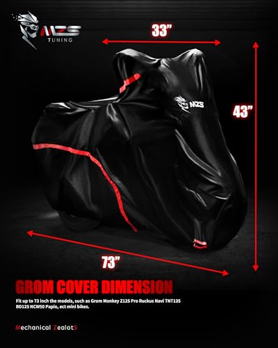 MZS Motorcycle Cover, All Season Weather Outdoor Waterproof Protection fits up to 73 inch M Compatible Mini Bike Dirtbikes Scooter with Vents Night Reflective Tear Scratch Proof Sunblock - size: Medium 73 inches