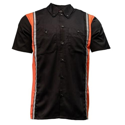 MILWAUKEE MOTORCYCLE CLOTHING CO. Men’s Blk/Orange Mechanic Work Shirt – w/Reflective Strip, Rider‑Built MDM11610 - size: Small