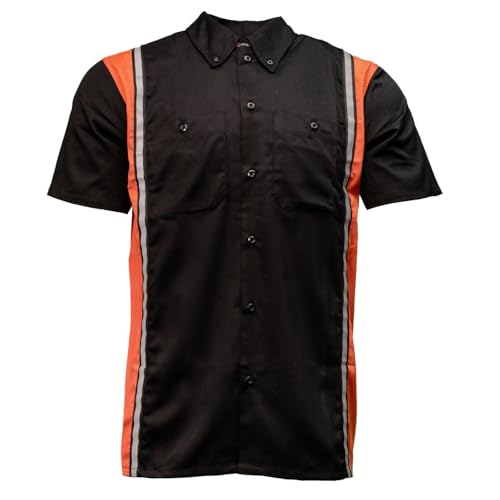 MILWAUKEE MOTORCYCLE CLOTHING CO. Men’s Blk/Orange Mechanic Work Shirt – w/Reflective Strip, Rider‑Built MDM11610 - size: Medium