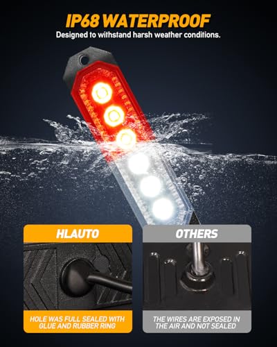HLauto 406T Emergency Strobe Grille Lights: 4Pcs 6 LED Sync Feature Safety Warning Flashing Light, 12V-24V Ultra Slim Surface Mount Hazard Caution Light for Truck, Vehicle, Car, ATV, UTV (Red White) - color: Red/White
