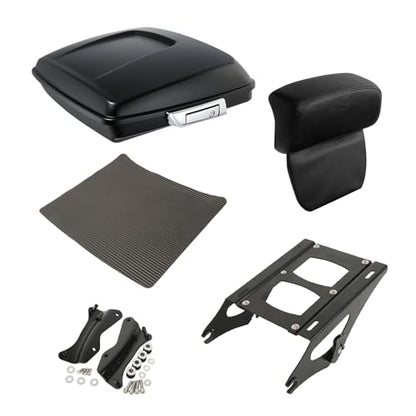 XFMT 5.5" Matte Black Razor Trunk Luggage W/Backrest Pad + Black Mount Rack + Docking Kit For Harley Touring Road King Street Glide Road Glide Electra Glide Ultra Classic 2014-Later - color: Matte Black Set 6