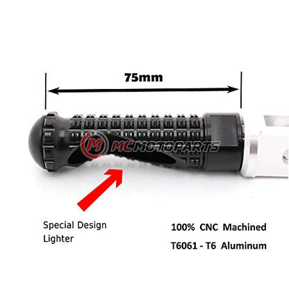 MC MOTOPARTS MPRO Black CNC Rider Foot Pegs Compatible with YZF R1 00-21 YZF R6 03-19 05 06 07 08 09 10 11 12 13 14 15 16 17 YZF R1M 15-21 R1S 16-19 20 21 22 - color: Black, size: No Extension