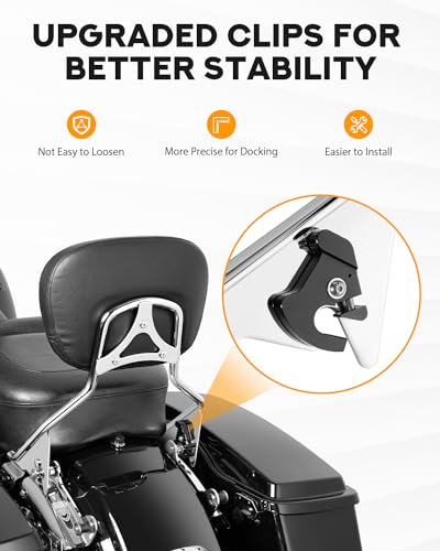 PBYMT Detachable Passenger Backrest Fit for Harley Touring, Quick Release Sissy Bar Compatible with Harley Davidson Street Glide Road Glide Road King Electra Glide Ultra Limited 2009-2024 (Chrome) - color: Chrome