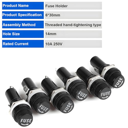 6pcs Panel Mounted Fuse Holder 6 * 30mm 10A 250VAC / 15A 125VAC Black Screw Cap Fuse Holder Equipped with 12pcs(6 * 10A + 6 * 15A) Fast Blowing Glass Tube fuses - style: wireless-6*30mm