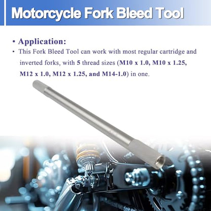Motorcycle Fork Bleed Tool Damper Rod Bleed Tool 5 in 1 Sizes M10 x 1.0, M10x1.25, M12x1.0, M12x1.25 and M14x1.0 Fork Maintenance Kit
