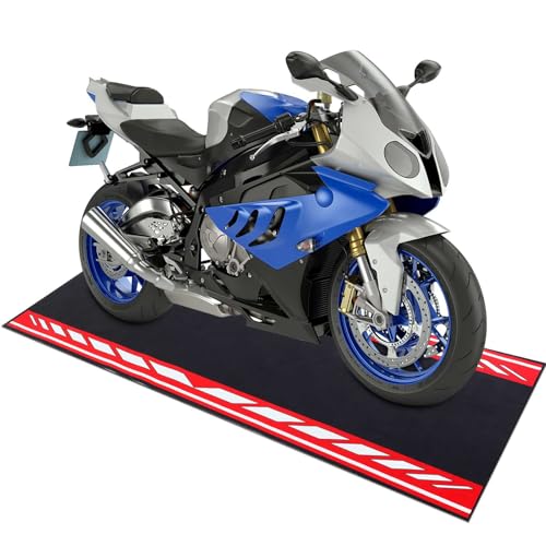 Drydiet Motorcycle Mat Garage Floor Rug Washable Parking Mats for Garage Floors Non Slip Oil Absorbent Pad Rubber Backing Layer Protects Floor(Speed Style,Red,78 x 31 Inch) - color: Red, size: 78 X 31 Inch, style: Speed Style