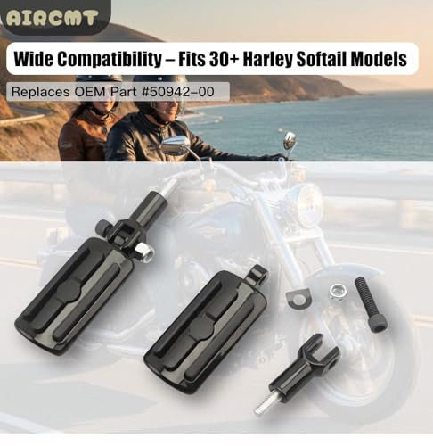 Passenger Footpeg Mounting Kit with Pegs Compatible with Harley Softail FXST FLSTC FLSTF FXSTD FLSTS FLSTN 2000-2006 Replaces OEM 50942-00 - Black
