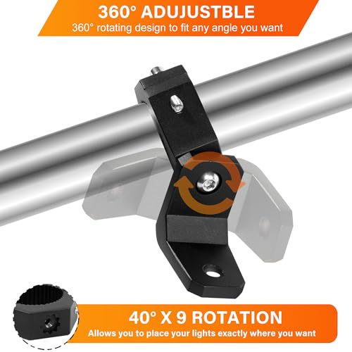 Light Bar Mounts Roll Cage - 360° (40°x9) Rotating Aluminium LED Lights Bar Bracket for 1.75”-2” Roll Bar UTV ATV Accessories, Mounting Clamp for Truck Off-Road Motorcycle M6 M8 M10, Pack 2
