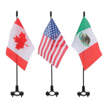 BESPORTBLE Adjustable Bike Flagpole Handlebar Mount for 0.63-0.98" Bar - 3 Sets Cycling Safety Flags USA Canada Mexico - Bicycle Motorcycle Riding Accessories