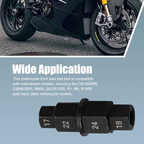Motorcycle Axle Nut Tool, Front Axle Removal Wrench, Heavy Duty 17mm 19mm 22mm 24mm Hex Spindle Socket for Motorcycle Front Wheel Spindle Repair(Black) - color: Black