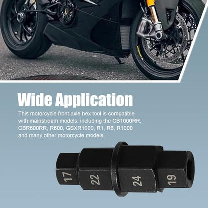 Motorcycle Axle Nut Tool, Front Axle Removal Wrench, Heavy Duty 17mm 19mm 22mm 24mm Hex Spindle Socket for Motorcycle Front Wheel Spindle Repair(Black) - color: Black