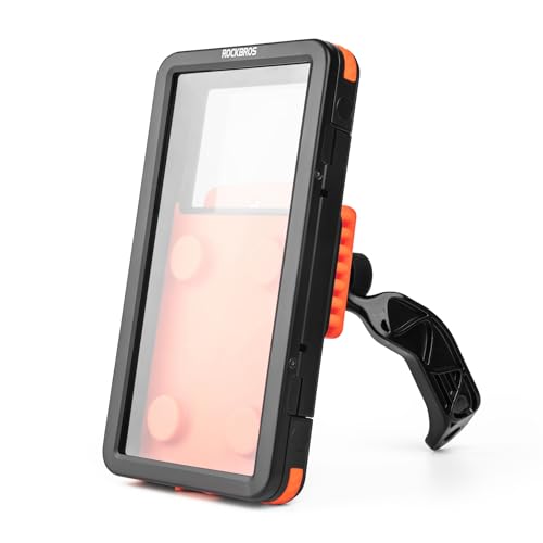 ROCKBROS Magnetic Bike Cell Phone Holder IPX4 Waterproof Motorcycle Phone Mount on Handlebar Fit for 4.7"-6.9" Phones FlipCase 360° Full-Body Protection 3S Quick Auto Lock Rotateable Anti-Shock - color: Black-Orange, size: Rearview mirror