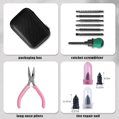 29PCS Tire Repair Rubber Nail Kit,Tire Plug Kit,Car Emergency Tire Patch Kit,Self-Service Quick Puncture Repair Tools,Suitable for Car,Motorcycle,Truck