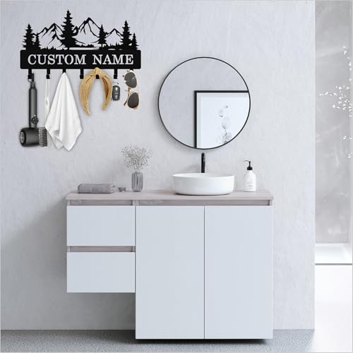Personalized Key Holder Wall Mount, Custom Name Metal Key Rack Organizer, Mountain Theme Wall Keys Hanger with Hooks for Home, Entryway, Kitchen, Office, Hallway, Doorway - color: 04 Mountain