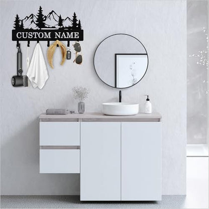 Personalized Key Holder Wall Mount, Custom Name Metal Key Rack Organizer, Mountain Theme Wall Keys Hanger with Hooks for Home, Entryway, Kitchen, Office, Hallway, Doorway - color: 04 Mountain