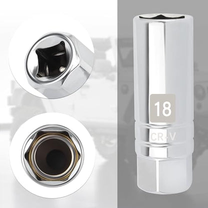 18mm Magnetic Spark Plug Socket,6-Point 3/8" Drive Thin Wall Spark Plug Socket,Universal Sparks Plugs Removal Tool Car Accessories for Most Cars Trucks SUVs - color: 18 mm