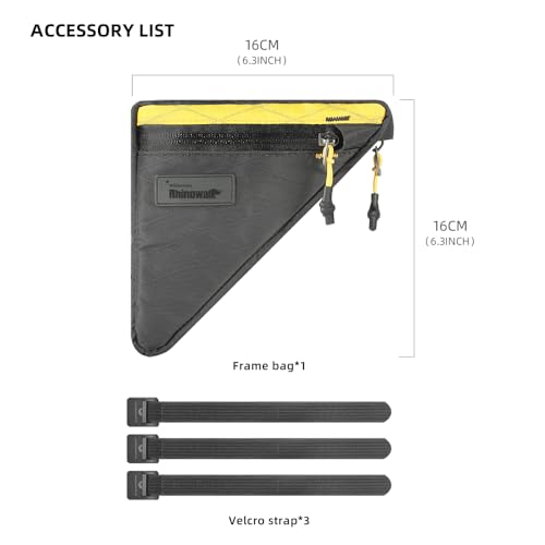 Rhinowalk Bike Frame Triangle Bag, Waterproof Compact Storage Bag with YKK Zippers, Multi-Pocket Design, Doesn’t Rub Legs – 0.9L, Black+Yellow - color: Black+Yellow, 0.9L