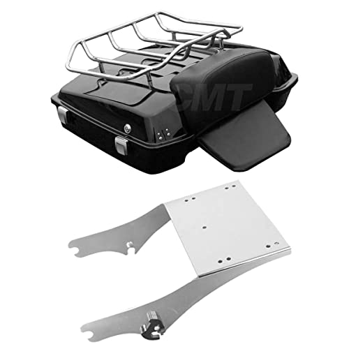 TCMT Razor Motorcycle Trunk Box Backrest Pad Luggage Mount Rack Fit For Harley Touring 1997-2008 Road King Road Street Electra Glide Pack - color: Razor Style D Chrome Rack
