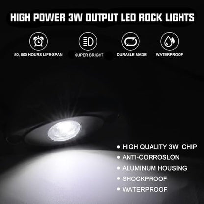 SUNPIE 20 Pods White Rock Lights – Quick Connect, 3 High Power Chips, 5M Extension Wires, Mounting Pads Included, 6000K Pure White, IP67 Waterproof, Fits Trucks, SUV, ATV, UTV, Trailer - color: White, size: 20 Pods