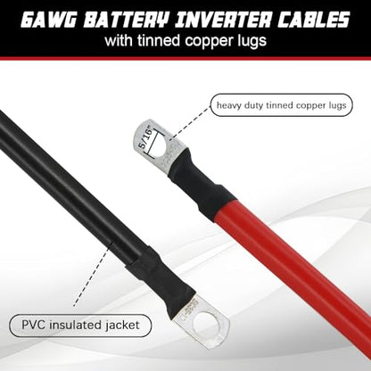 6 AWG Battery Cable 3FT 6 Gauge Pure Copper Battery Inverter Cables with 5/16 in Lugs Both Ends Power Inverter Wire Set for Automotive Solar Power Inverter Marine Boat RV Car Motorcycle (3FT) - size: 3 FT