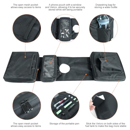 Universal ATV Tank Saddle Bag, Waterproof Motorcycle Fuel Tank Bag with Phone Pocket, Durable Synthetic Storage Bag Compatible with UTV Quad Bike Snowmobile, Black atv Saddle Bag
