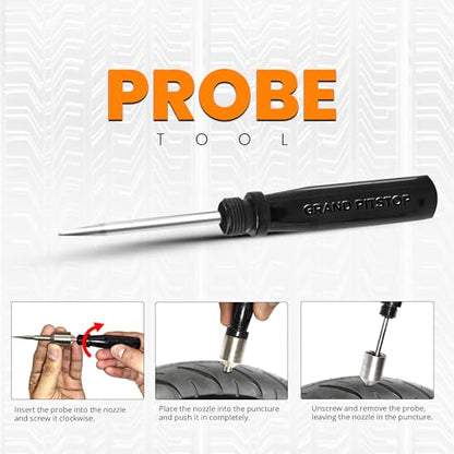 GRAND PITSTOP Tubeless Tire Gun Puncture Repair Kit with Mushroom Plug for Tyre Punctures and Flats on Cars, Motorcycles, ATV, Trucks & Tractors (Gun Kit Antic Silver)